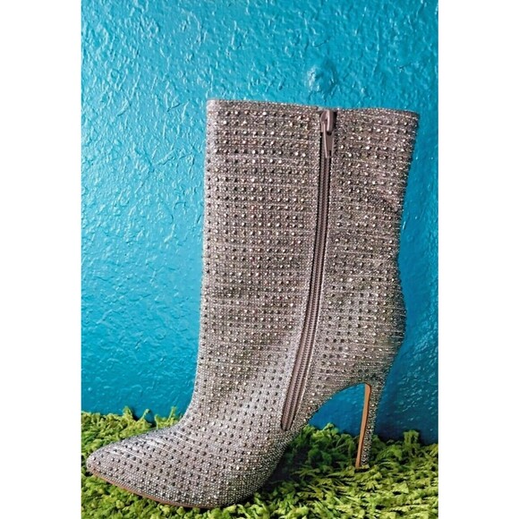 Silver Rhinestone Boots Womens Size 9 Glaze 4" Heel Pointed Toe - Picture 4 of 14